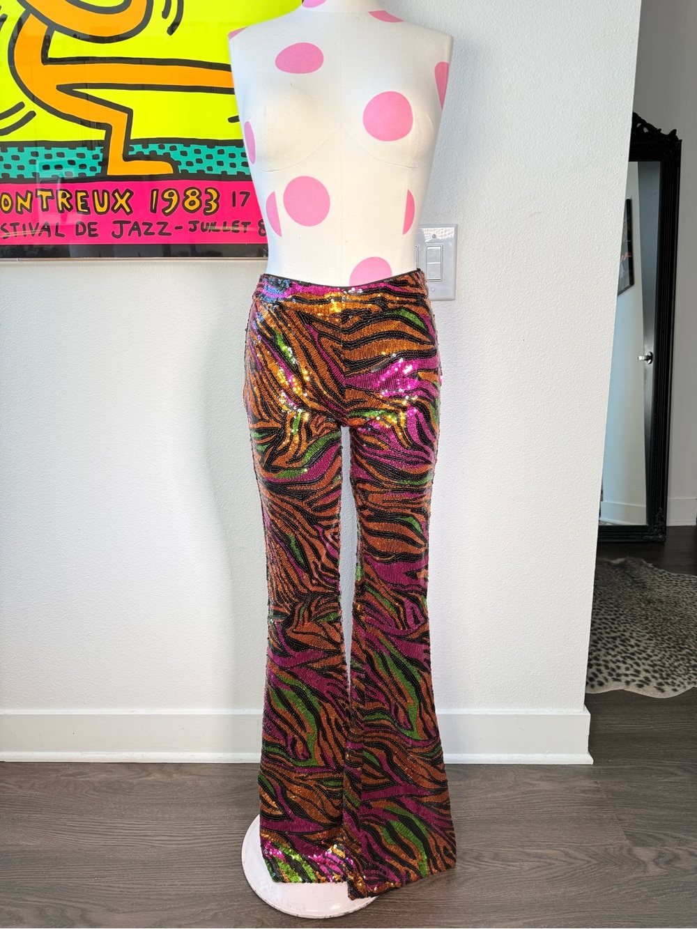 Dundas X Revolve Jerry Flare Pant Sequin Zebra XXS NWT
